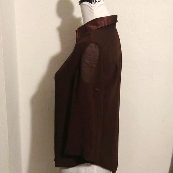 Chocolate Brown Sheer Button Blouse - Picture 3 of 6
